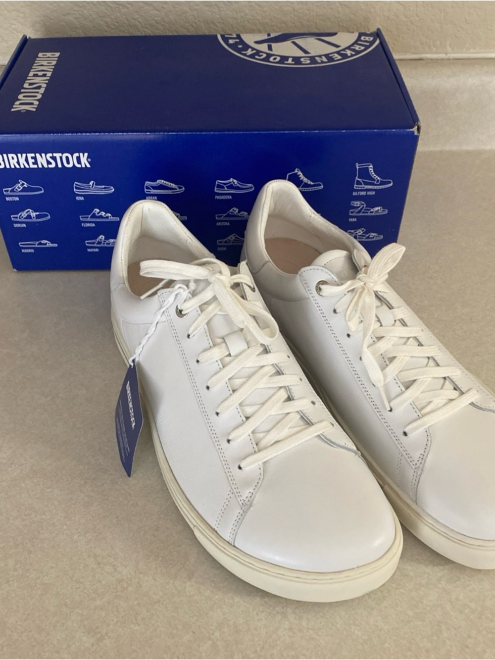 Birkenstock Bend Low White Leather Sneakers, Size 45 Size US M12 With Box